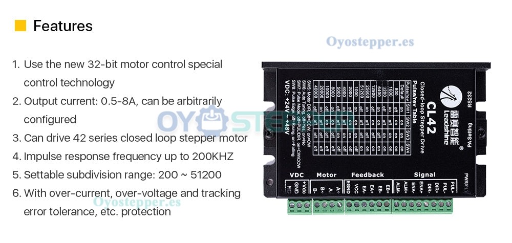 Controlador paso a paso de circuito cerrado Leadshine CL42 0~2.5A 24~48VDC para motor paso a paso Nema 17